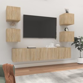 Set de muebles para TV 6 pzas madera contrachapada roble