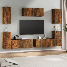 Set de muebles de TV 7 pzas madera contrachapada roble