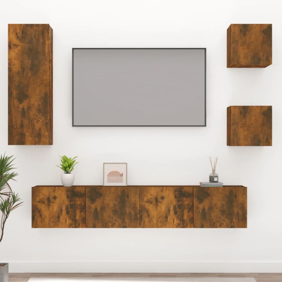 Set de muebles de TV 5 pzas madera contrachapada roble