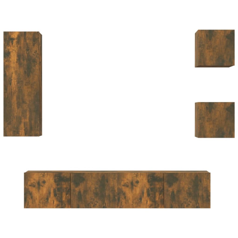 Set de muebles de TV 5 pzas madera contrachapada roble