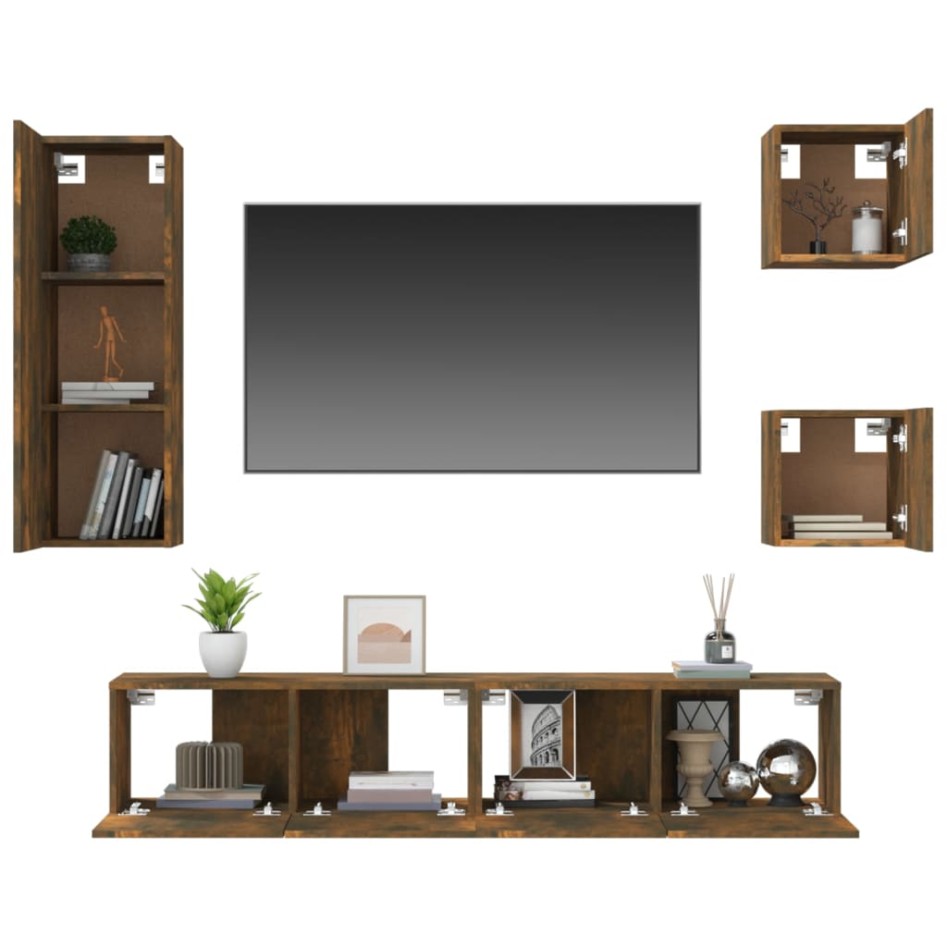 Set de muebles de TV 5 pzas madera contrachapada roble