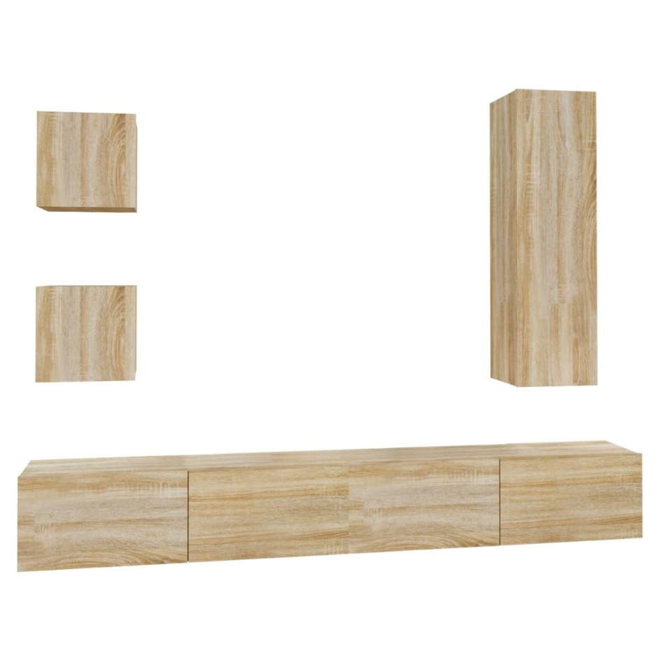 Set de muebles para TV 5 pzas madera contrachapada roble