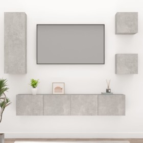 Set de muebles de TV 5 pzas madera contrachapada gris