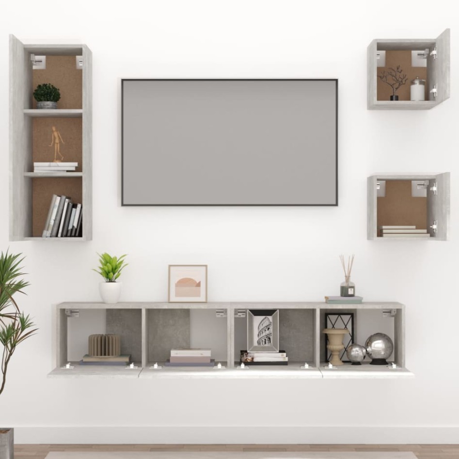 Set de muebles de TV 5 pzas madera contrachapada gris