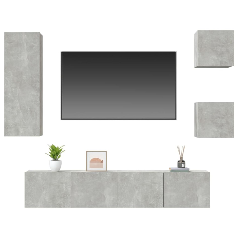 Set de muebles de TV 5 pzas madera contrachapada gris
