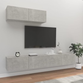 Set de muebles de TV 3 pzas madera contrachapada gris