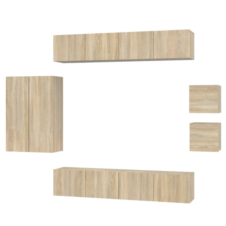 Set de muebles para TV 8 pzas madera contrachapada roble