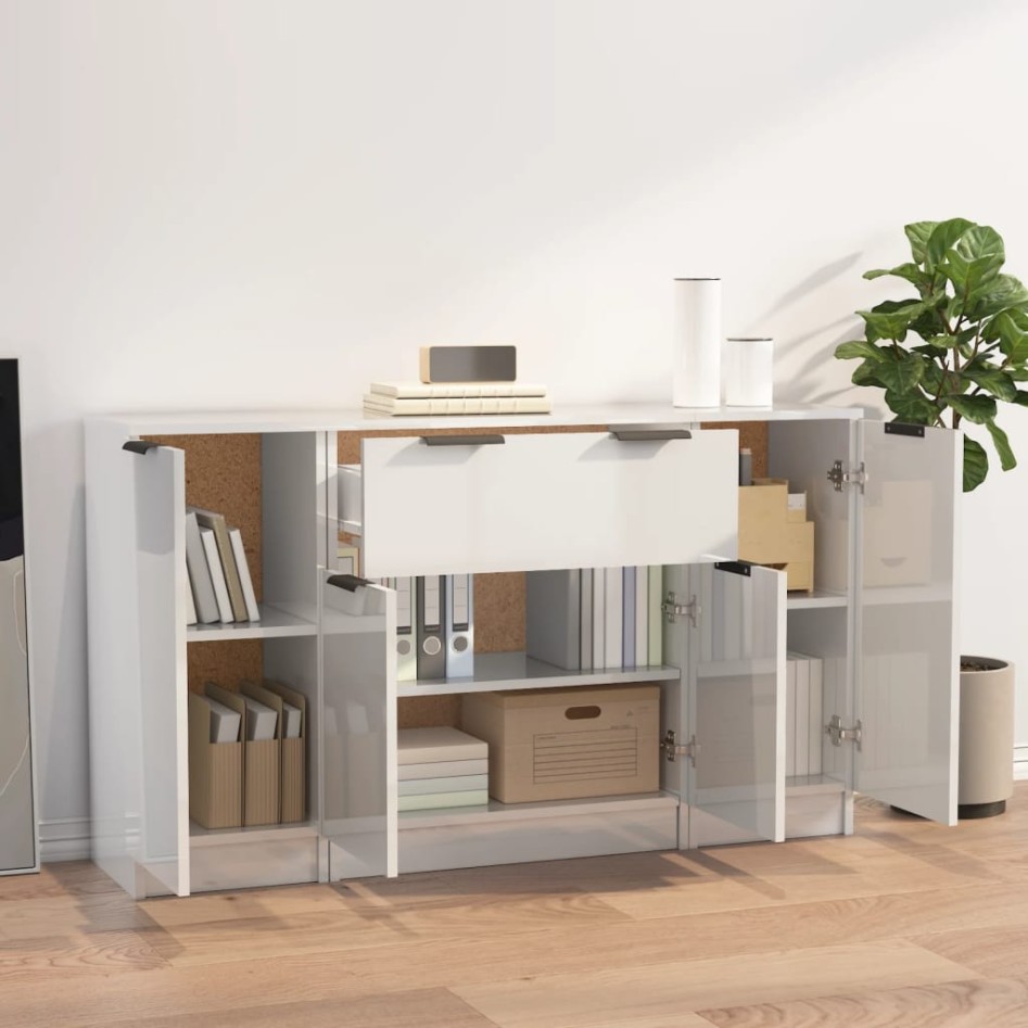 Aparadores 3 uds madera contrachapada blanco