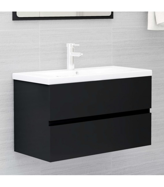 Armario para lavabo madera contrachapada negro 80x38,5x45 cm