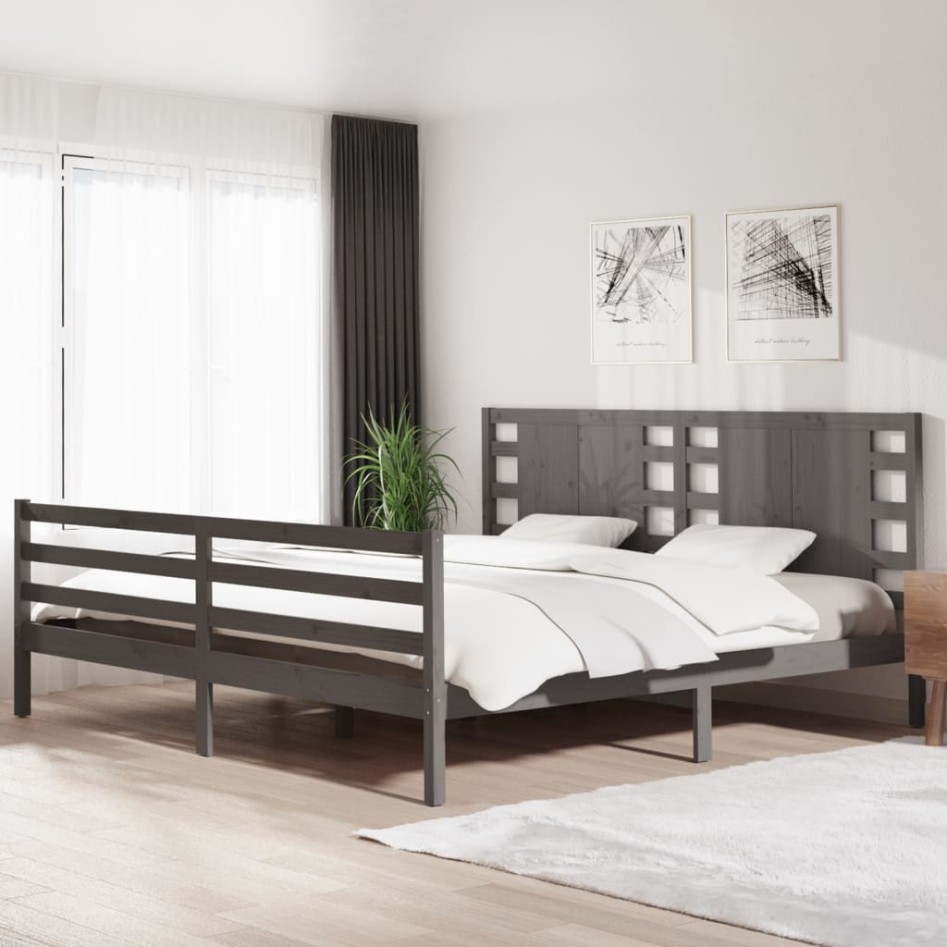 Estructura de cama de madera maciza de pino gris 200x200