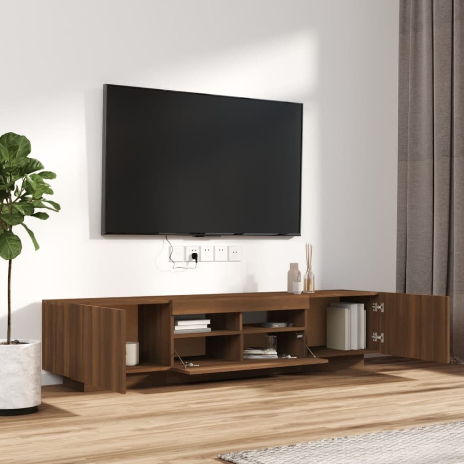 Set muebles TV con LED 2 pzas madera contrachapada roble