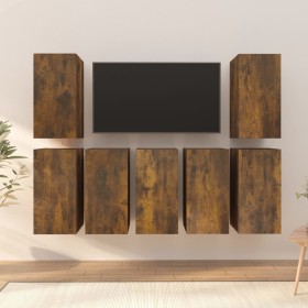 Muebles para TV 7 uds contrachapado roble ahumado 30,5x30x60