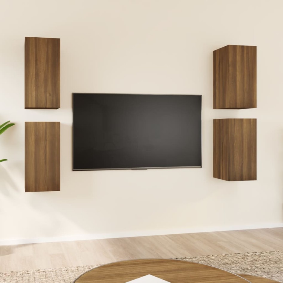 Muebles TV 4 uds madera contrachapada marrón roble
