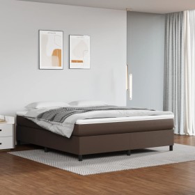 Estructura de cama box spring cuero sintético marrón 160x200