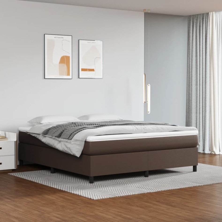 Estructura de cama box spring cuero sintético marrón 160x200