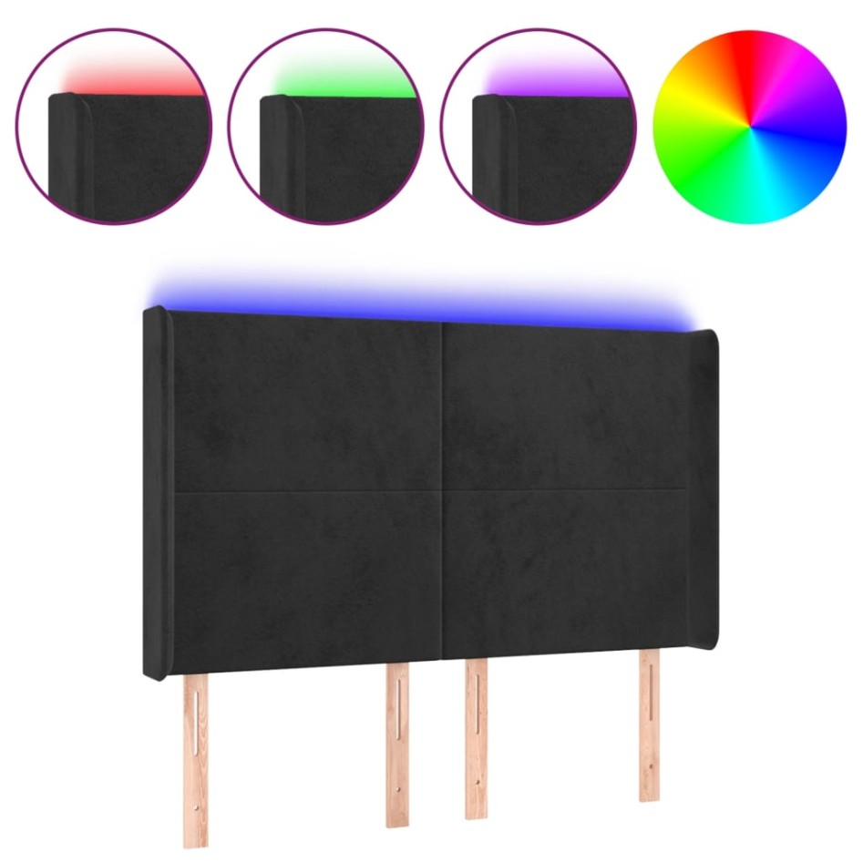 Cabecero con LED de terciopelo negro 147x16x118/128