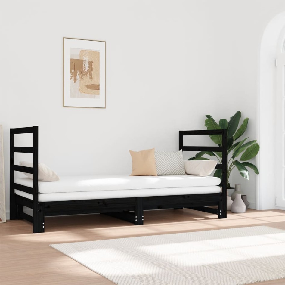 Sofá cama extraíble madera maciza de pino negro 2x(90x190)
