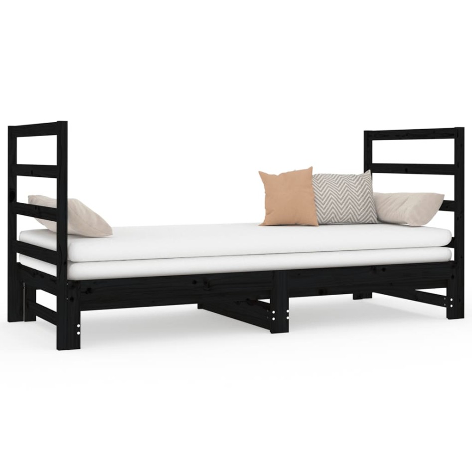 Sofá cama extraíble madera maciza de pino negro 2x(90x190)