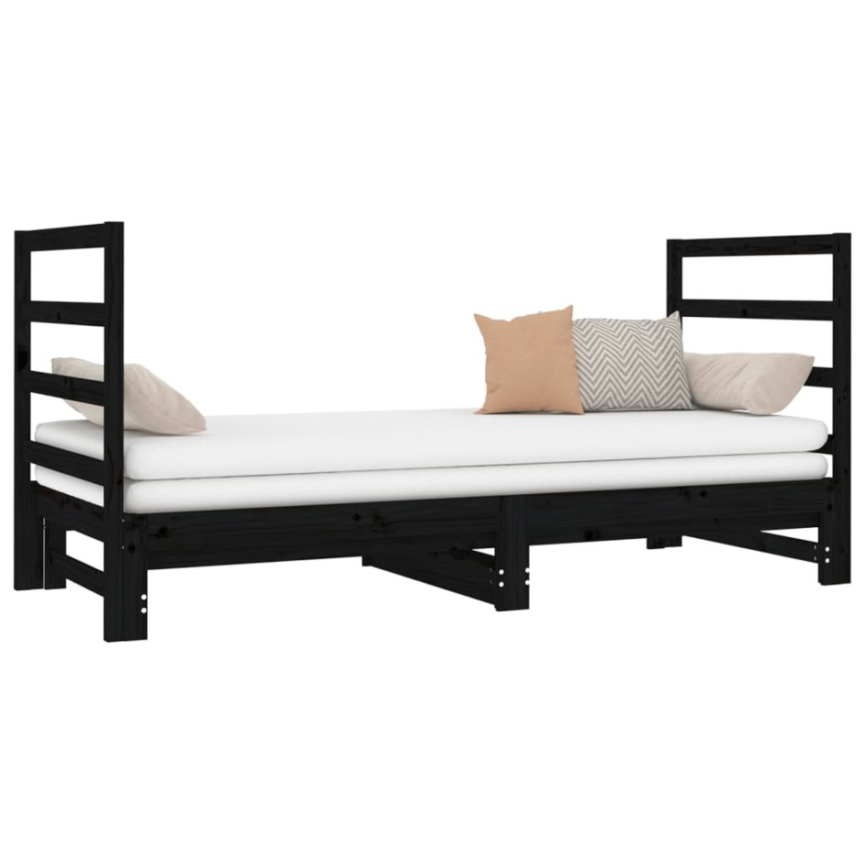 Sofá cama extraíble madera maciza de pino negro 2x(90x190)