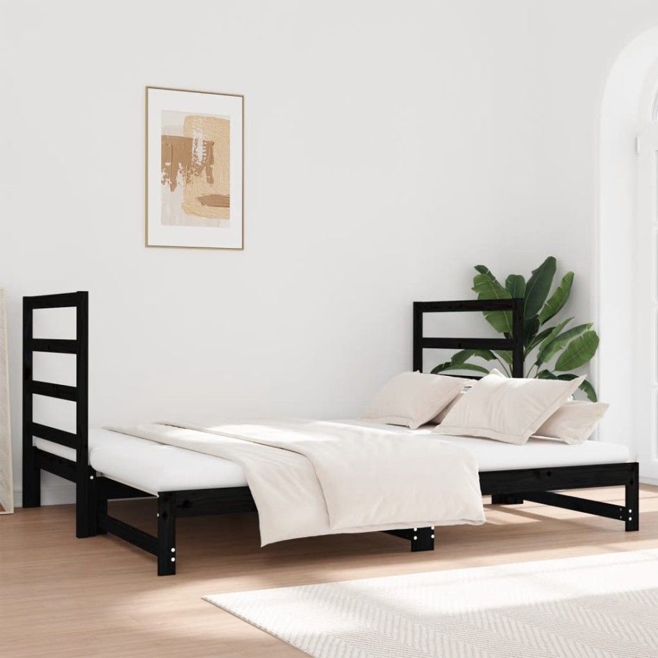 Sofá cama extraíble madera maciza de pino negro 2x(90x190)