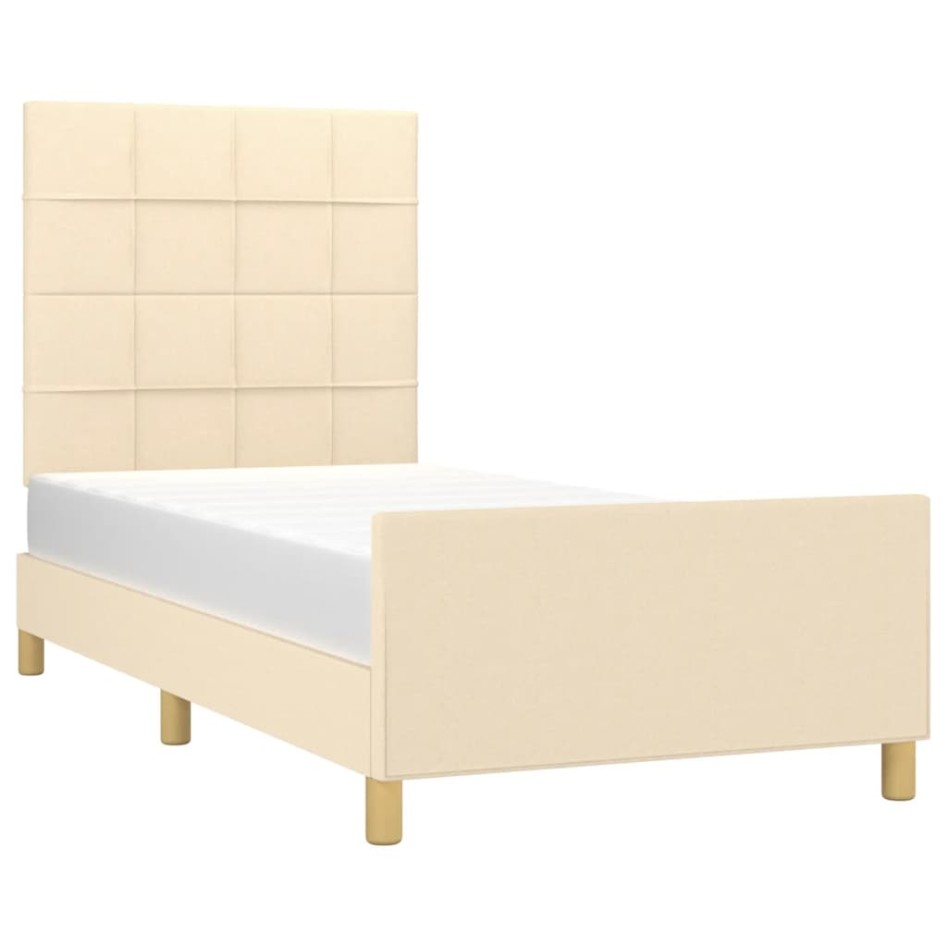 Estructura de cama con cabecero de tela color crema 90x200