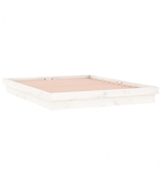 Estructura de cama con LED madera maciza blanca 150x200 cm