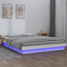 Estructura de cama con LED madera maciza blanca 150x200 cm