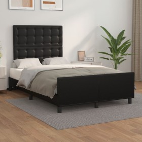 Estructura de cama con cabecero cuero sintético negro