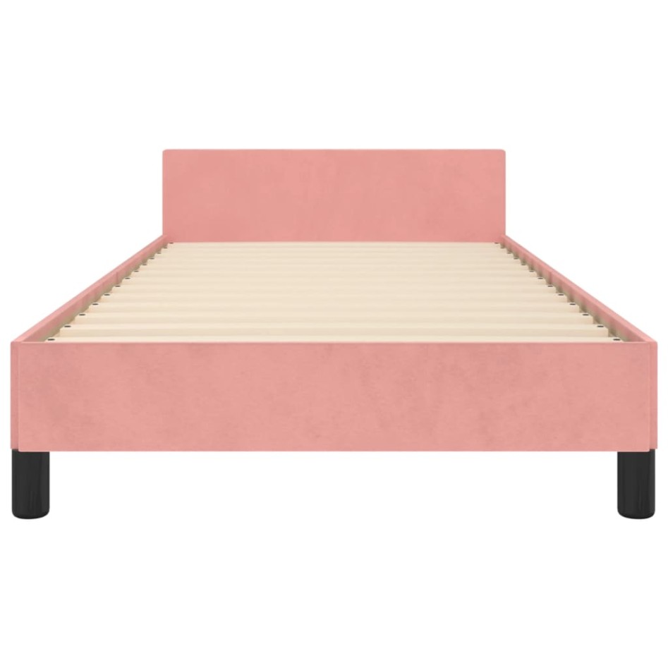 Estructura de cama con cabecero de terciopelo rosa 80x200