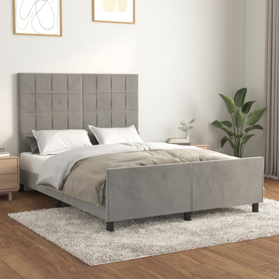 Estructura de cama con cabecero terciopelo gris claro