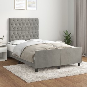 Estructura de cama con cabecero terciopelo gris claro