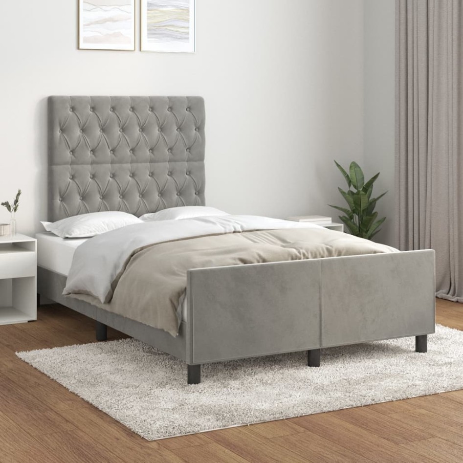 Estructura de cama con cabecero terciopelo gris claro