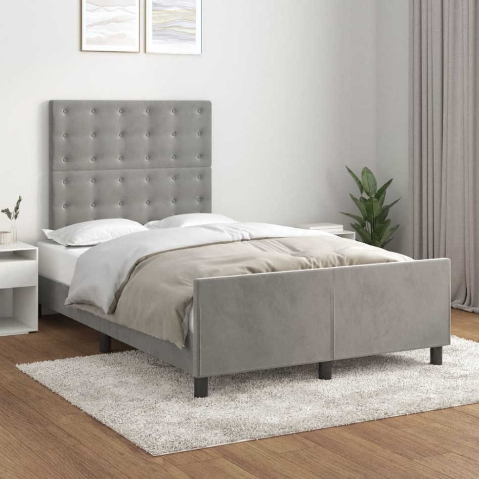 Estructura de cama con cabecero terciopelo gris claro