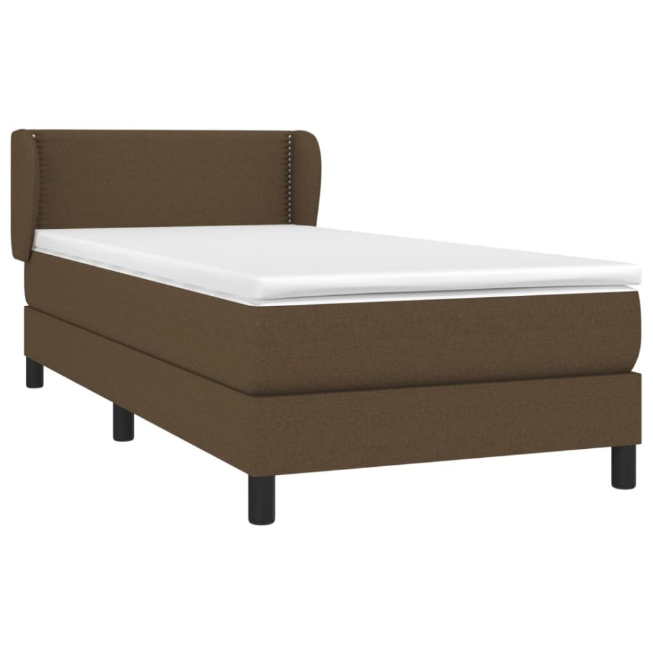 Cama box spring con colchón tela marrón oscuro 90x200