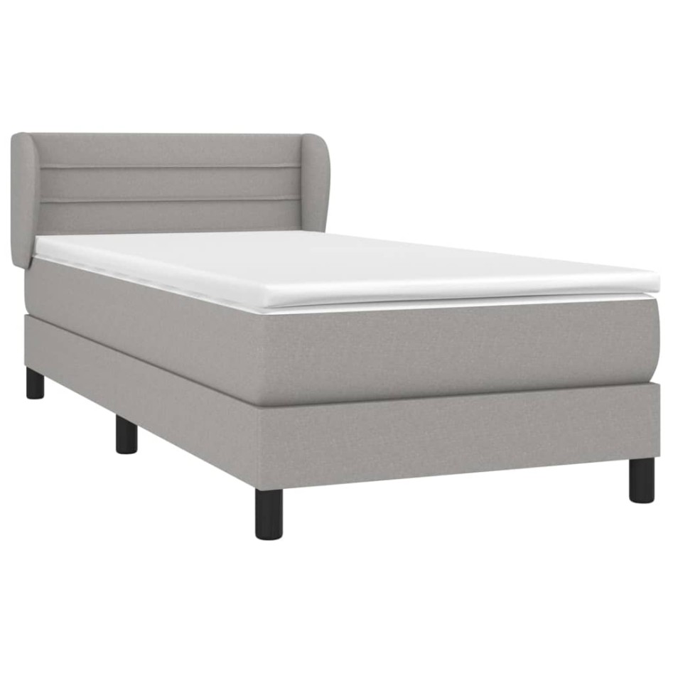 Cama box spring con colchón tela gris claro 90x200