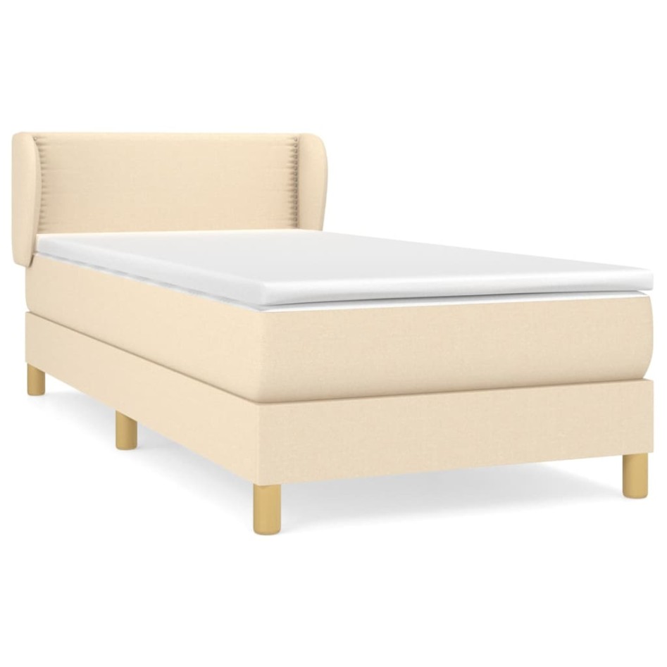 Cama box spring con colchón tela color crema 90x200