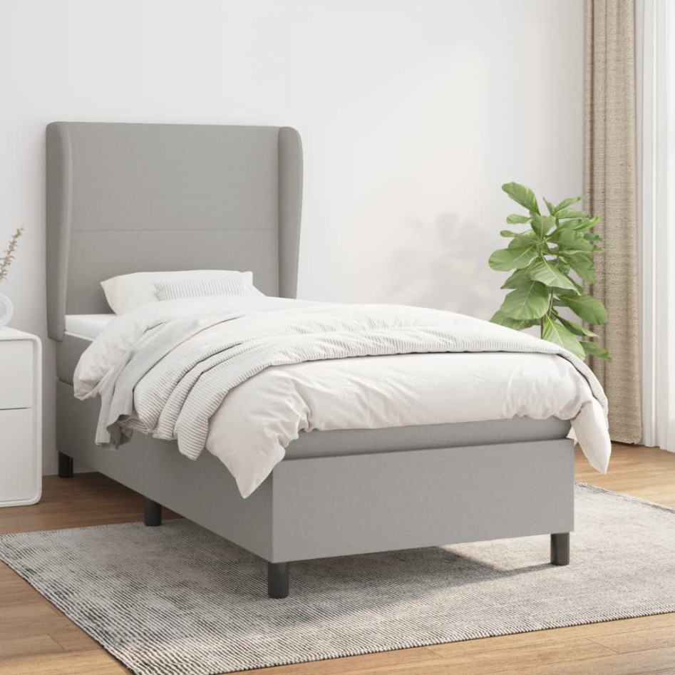 Cama box spring con colchón tela gris claro 90x190