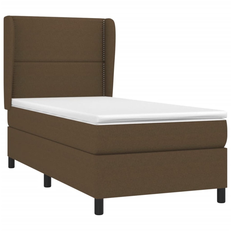 Cama box spring con colchón tela marrón oscuro 90x200
