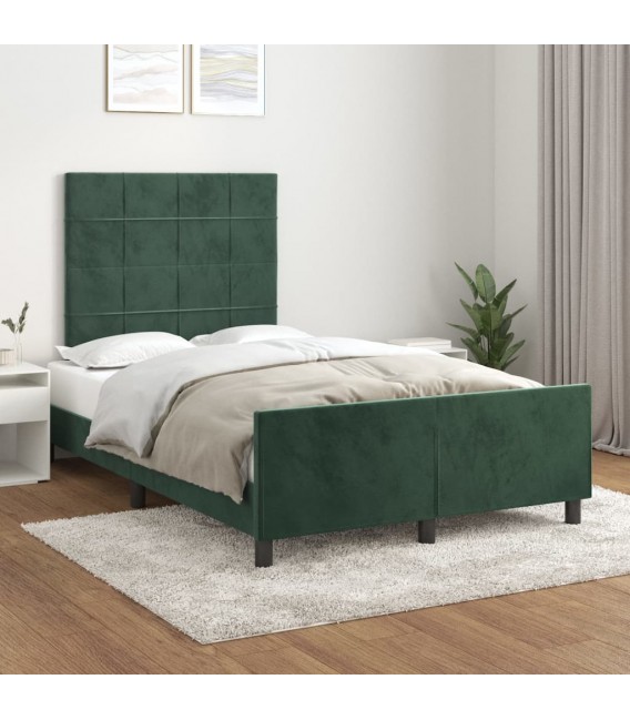 Estructura cama con cabecero terciopelo verde oscuro 120x200 cm