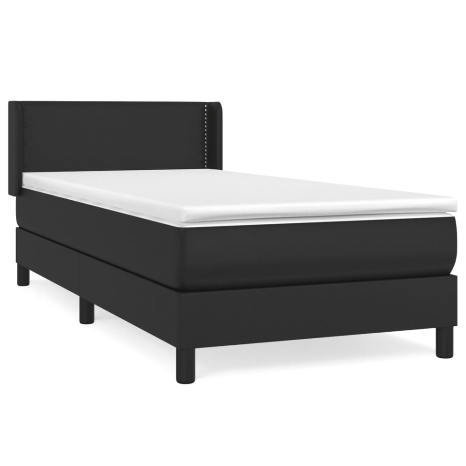 Cama box spring con colchón cuero sintético negro 80x200