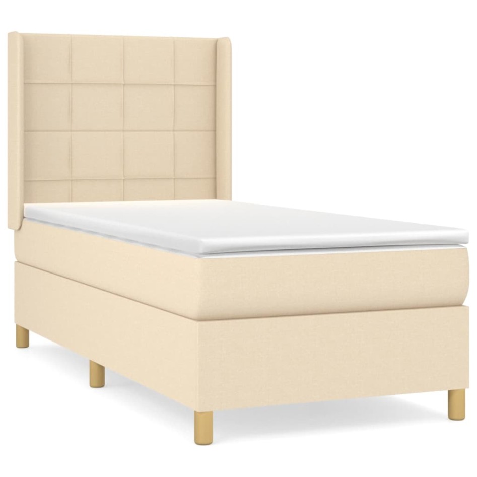 Cama box spring con colchón tela color crema 90x200