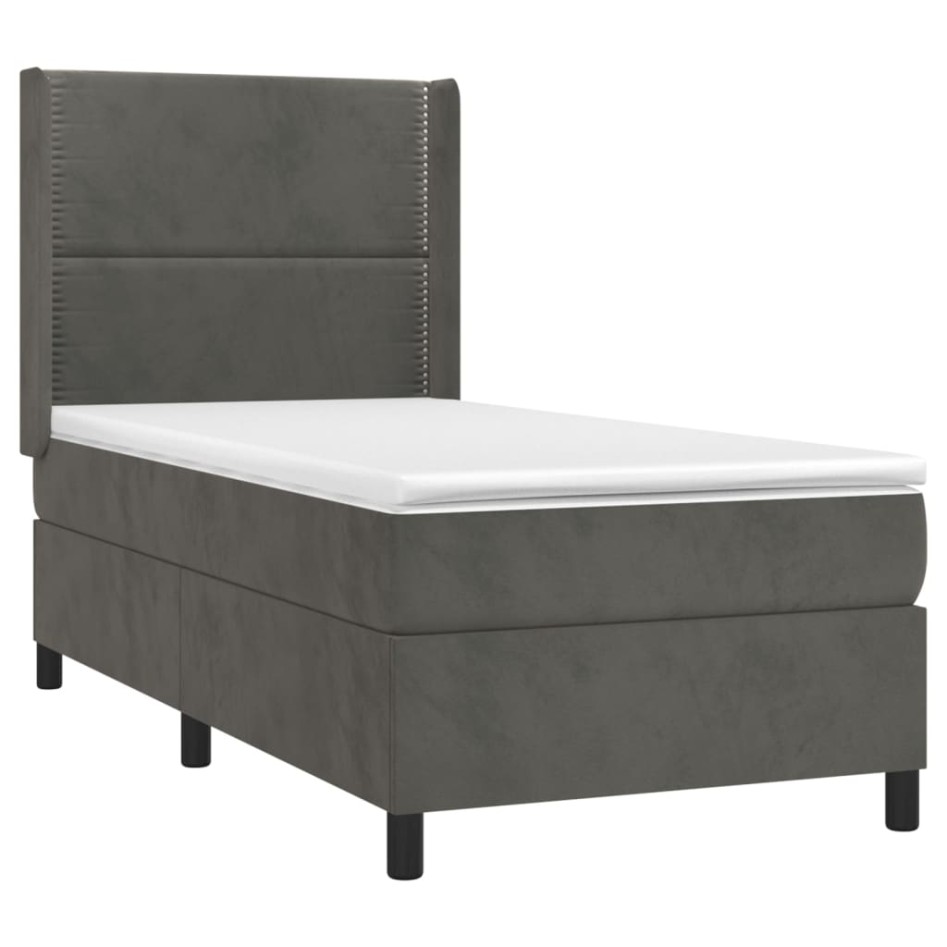 Cama box spring con colchón terciopelo gris oscuro 90x190