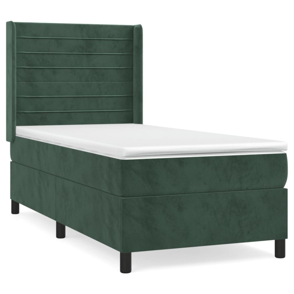 Cama box spring con colchón terciopelo verde oscuro 100x200