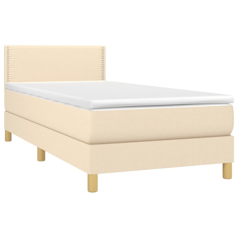 Cama box spring con colchón y LED tela crema 90x200