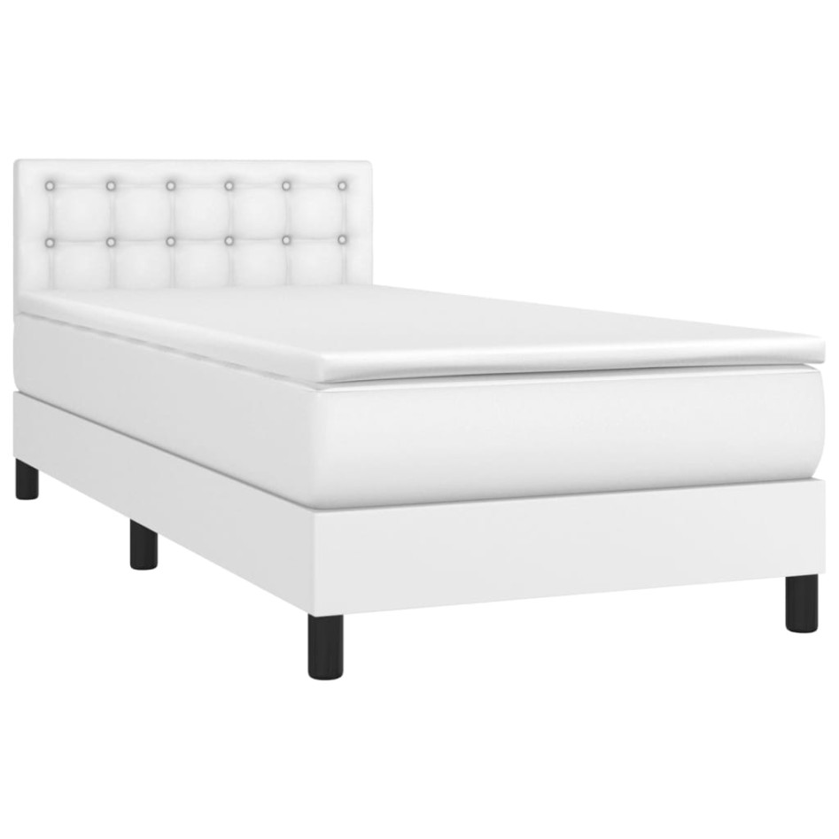 Cama box spring y colchón LED cuero sintético blanco 80x200