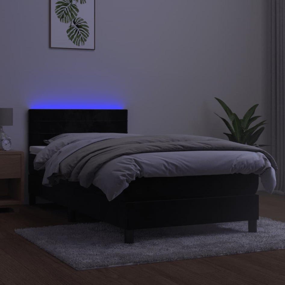 Cama box spring colchón y LED terciopelo negro 90x200