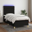 Cama box spring colchón y luces LED tela negro 80x200 cm