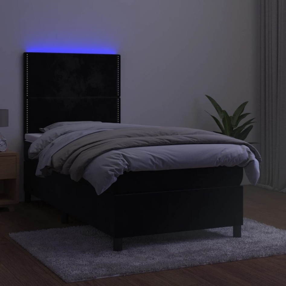 Cama box spring colchón y LED terciopelo negro 80x200