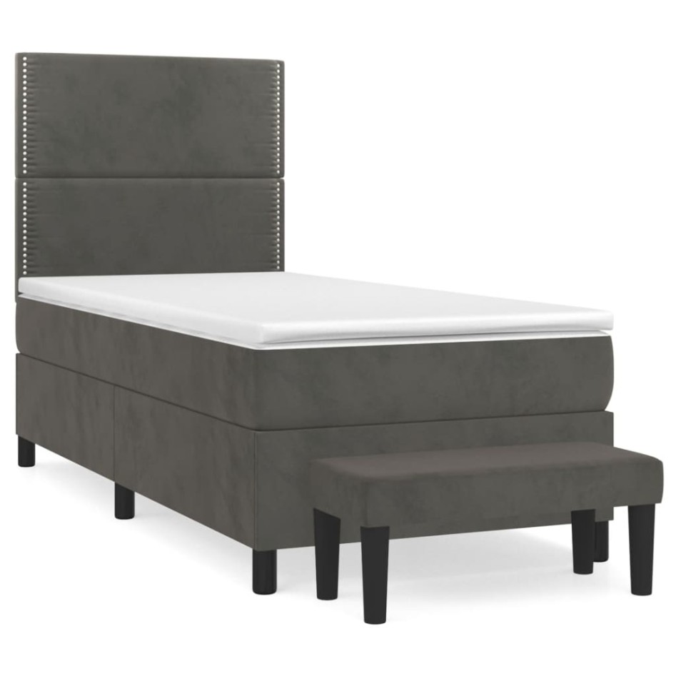 Cama box spring con colchón terciopelo gris oscuro 80x200