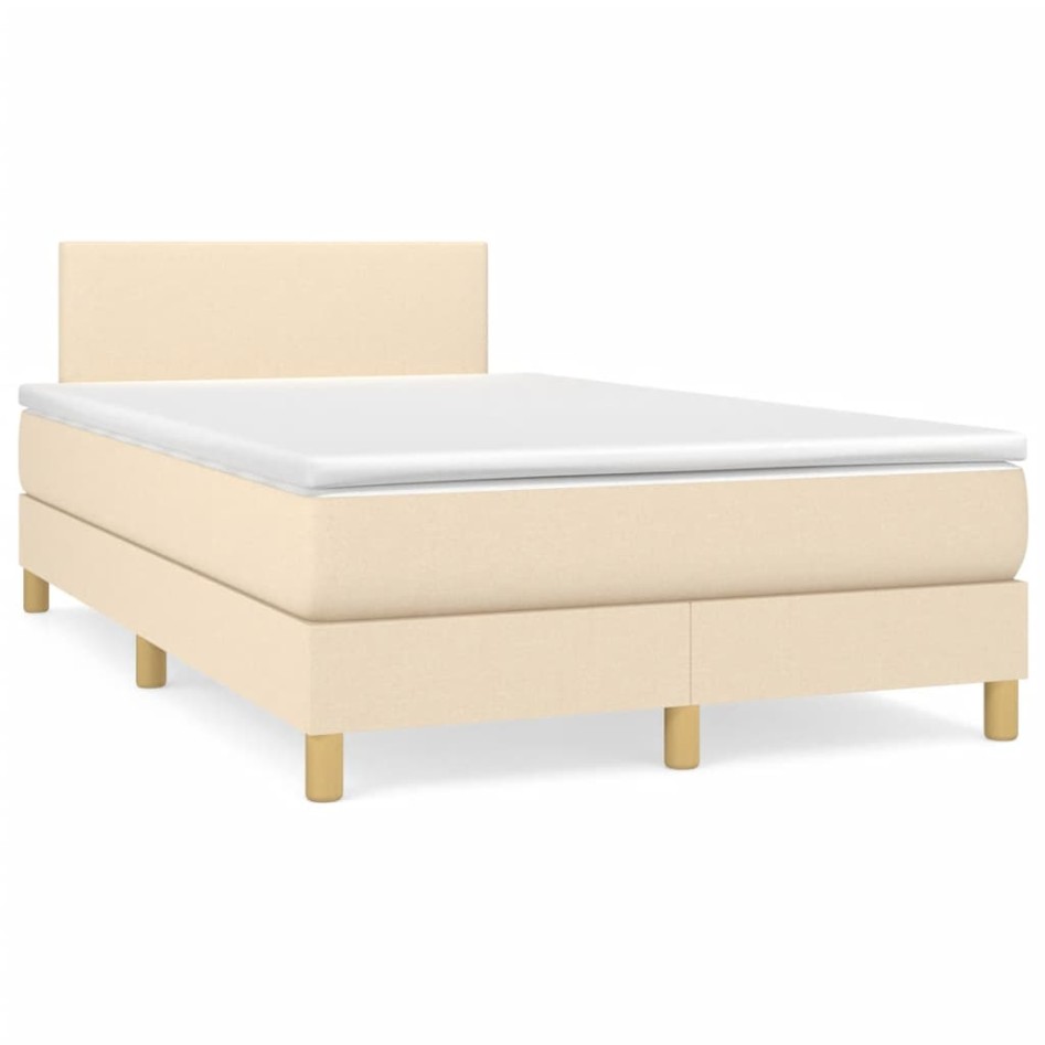 Cama box spring con colchón tela color crema 120x200